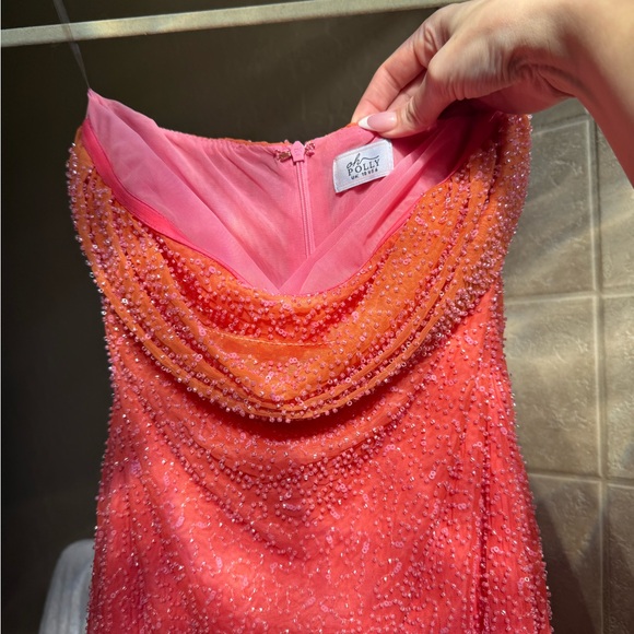 Oh Polly Basel sunset Strapless Dress in Orange and Pink - Picture 3 of 6